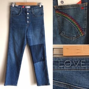 SUNDRY Rainbow Patch Relaxed Straight Leg Jeans Love Embroidered NEW